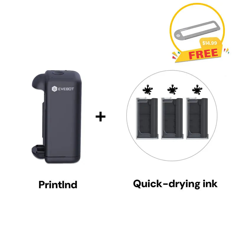 Evebot PrintInd — 可攜式手持式噴墨印表機噴碼機,搭配快乾墨水匣,適用於各種材質表面列印 Evebot