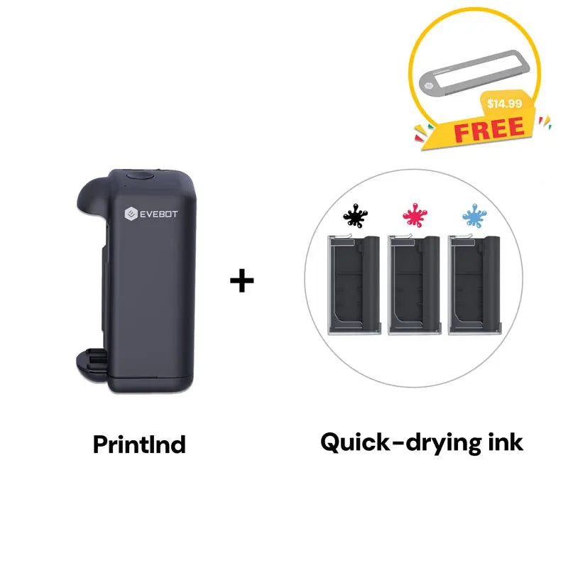 Evebot PrintInd — 可攜式手持式噴墨印表機噴碼機，搭配快乾墨水匣，適用於各種材質表面列印 Evebot
