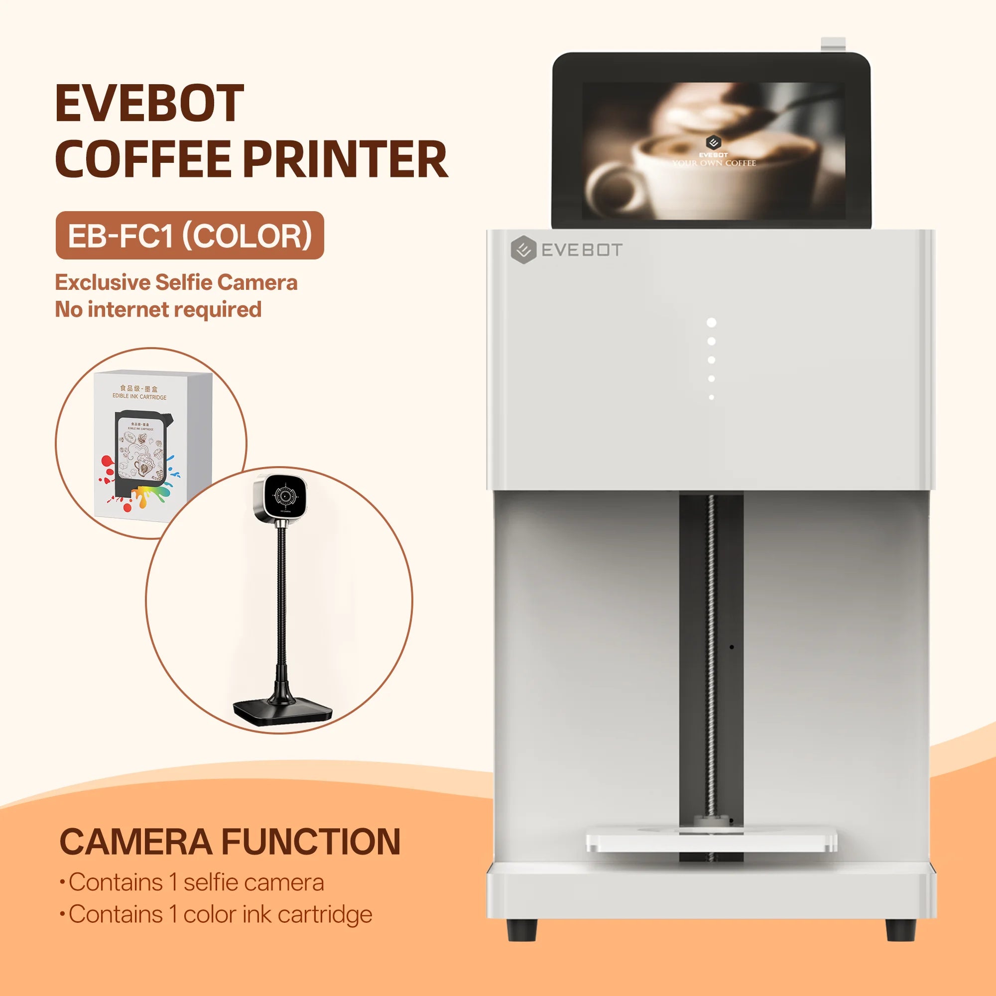 Evebot Multicolor Coffee Drink Printer EB-FC1 Color Food Printer